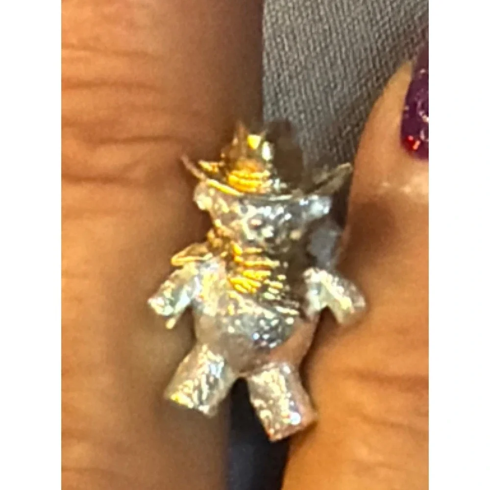 Vintage Two Tone Cowboy Teddy Bear Lapel Pin Silver Gold Western Hat Bandana